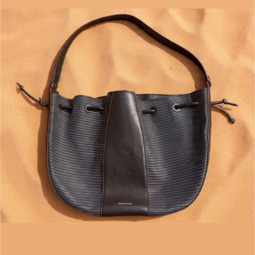 Mansur Gavriel Lilium Black Raffia Leather Bucket Drawstring Bag Italy Rare